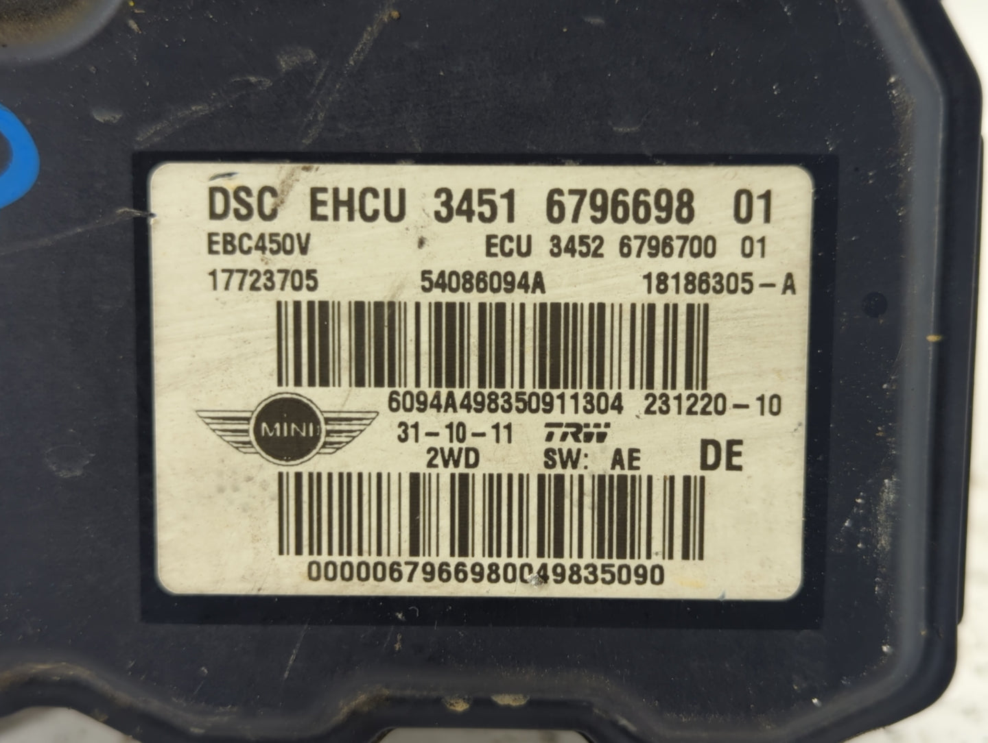 2012-2013 Mini Cooper ABS Pump Control Module Replacement P/N:3451 6796698 Fits Fits 2012 2013 OEM Used Auto Parts - Oemused