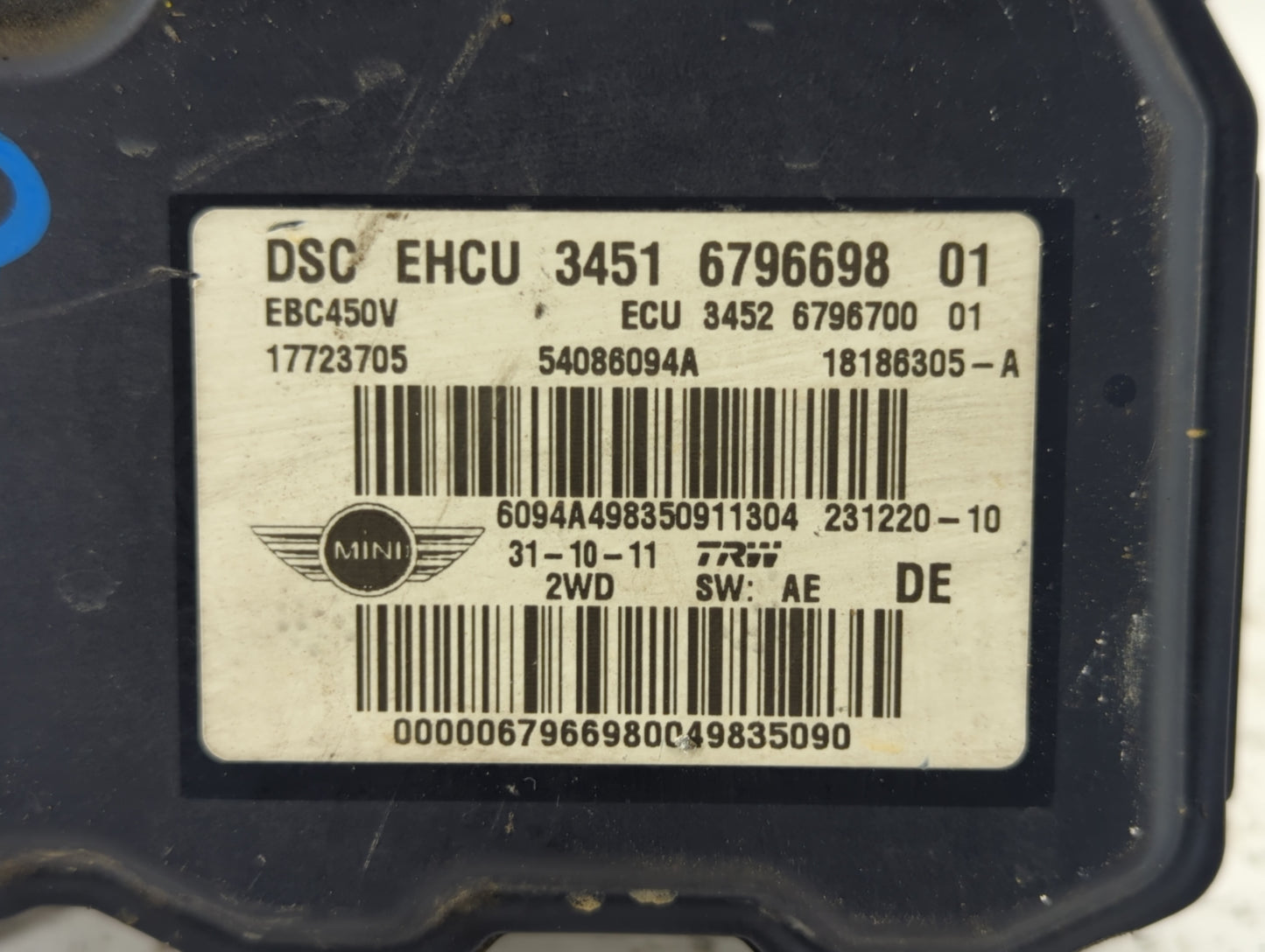 2012-2013 Mini Cooper ABS Pump Control Module Replacement P/N:3451 6796698 Fits Fits 2012 2013 OEM Used Auto Parts - Oemused