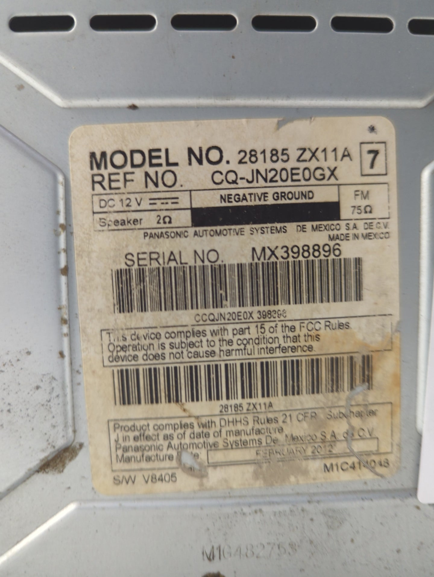 2012 Nissan Altima Radio AM FM Cd Player Receiver Replacement P/N:28185ZX11A CQ-JN20E0GX Fits OEM Used Auto Parts - Oemuseda