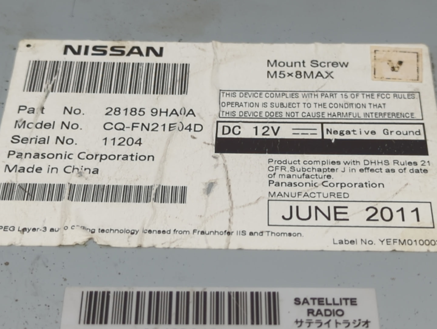 2010-2013 Nissan Altima Radio AM FM Cd Player Receiver Replacement P/N:281859HA0A CQ-FN21E04D Fits Fits 2010 2011 2012 2013 