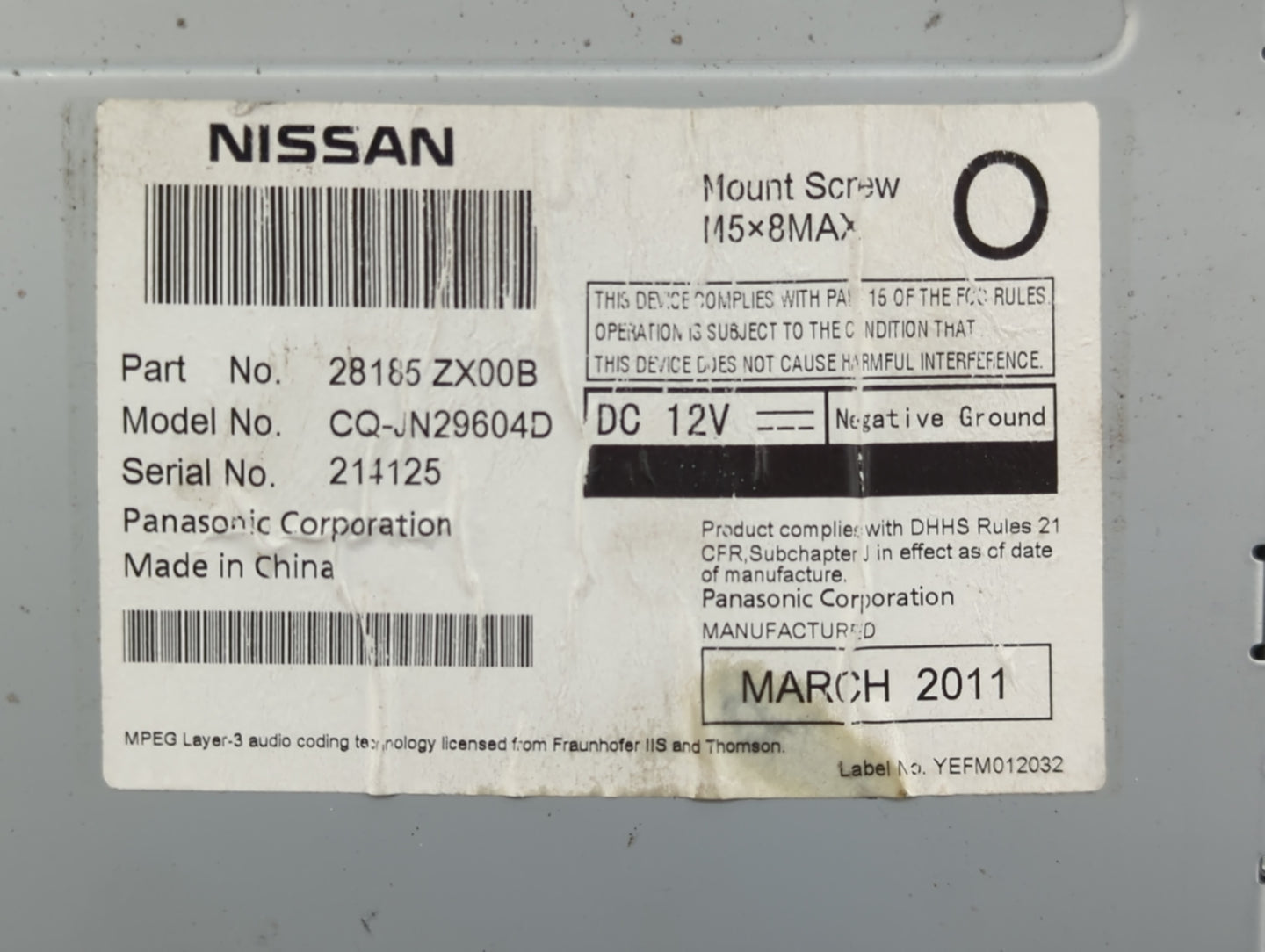 2010-2012 Nissan Altima Radio AM FM Cd Player Receiver Replacement P/N:28185ZX00B CQ-JN29604D, PY14G Fits Fits 2010 2011 201