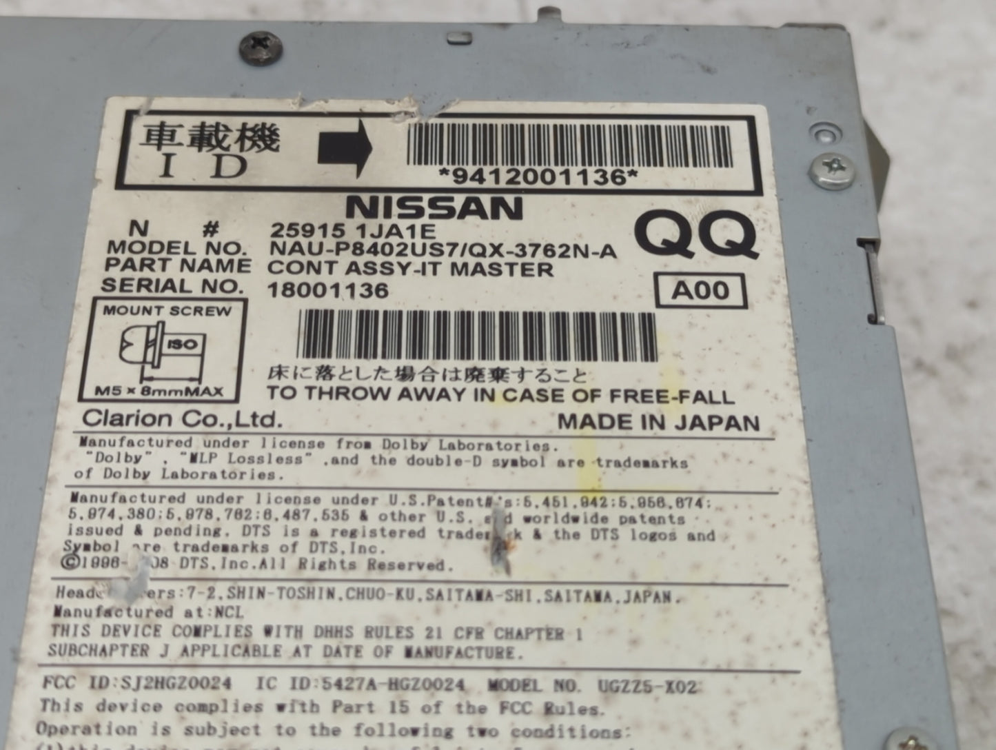 2011-2013 Nissan Maxima Radio AM FM Cd Player Receiver Replacement P/N:259151JA1E NAU-P8402US7 Fits Fits 2011 2012 2013 OEM 