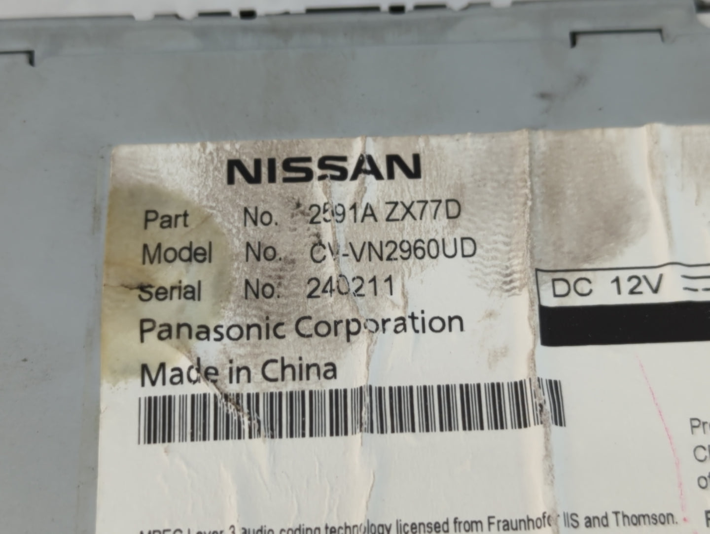 2012-2013 Nissan Maxima Radio AM FM Cd Player Receiver Replacement P/N:2591A ZX77D Fits Fits 2012 2013 OEM Used Auto Parts -