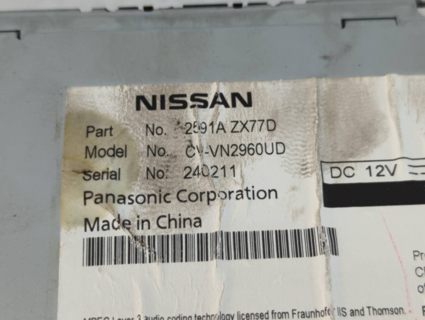 2012-2013 Nissan Maxima Radio AM FM Cd Player Receiver Replacement P/N:2591A ZX77D Fits Fits 2012 2013 OEM Used Auto Parts -