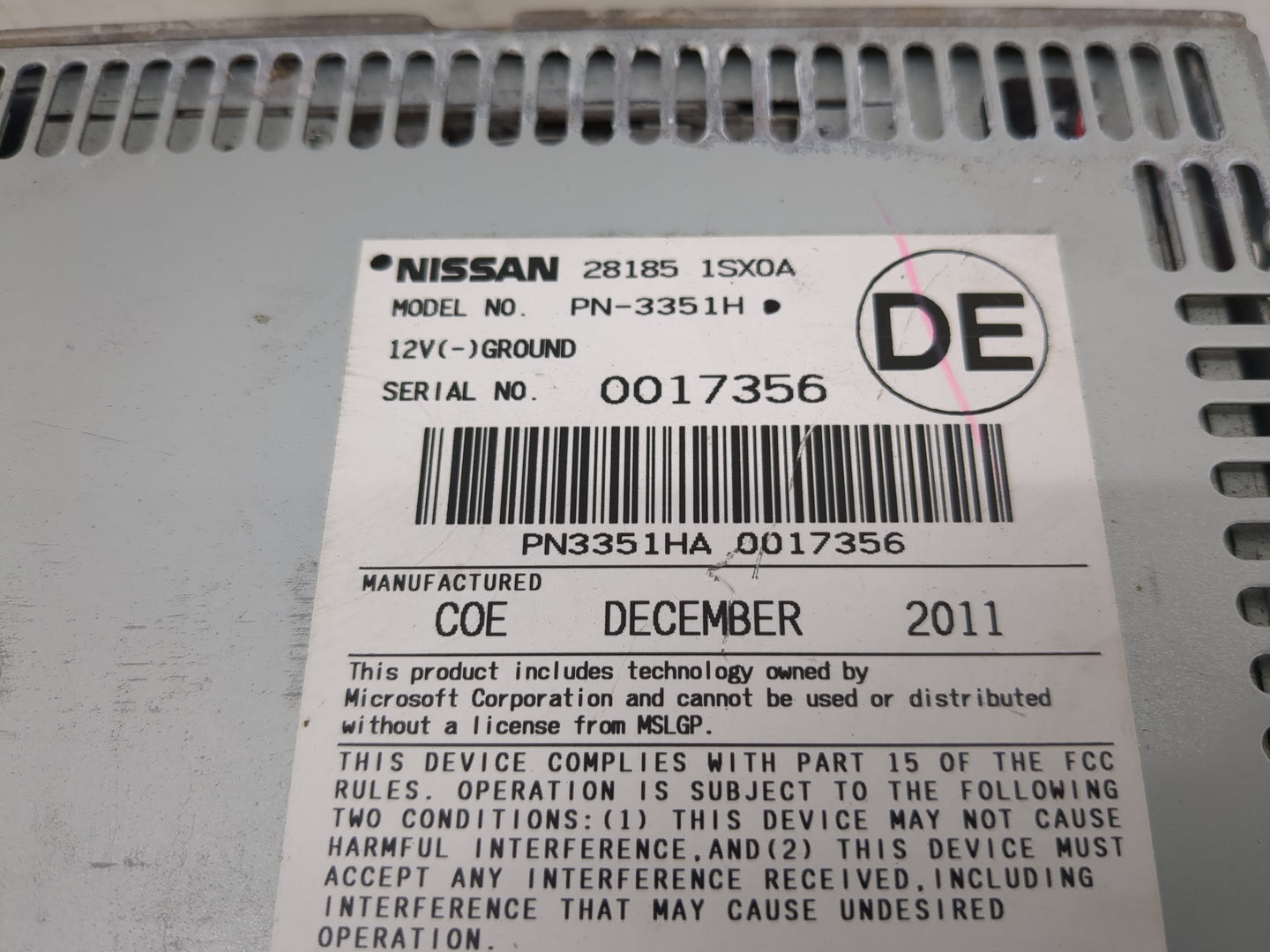 2012 Nissan Murano Radio AM FM Cd Player Receiver Replacement P/N:28185 1SX0A Fits OEM Used Auto Parts - Oemusedautoparts1.c