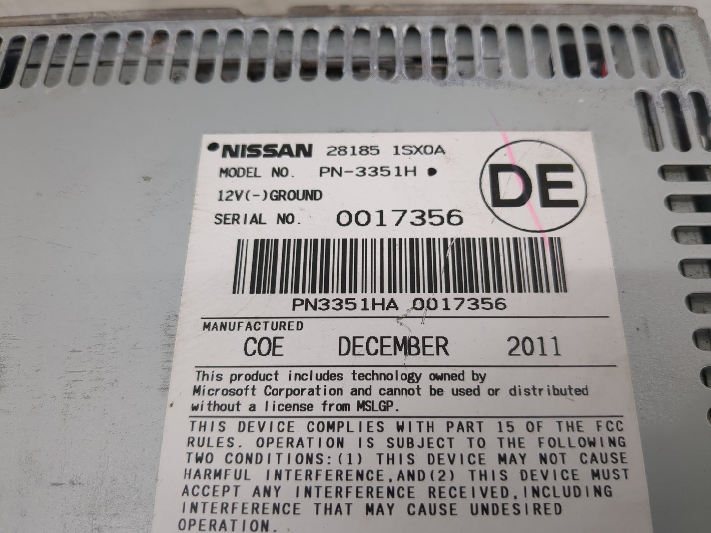 2012 Nissan Murano Radio AM FM Cd Player Receiver Replacement P/N:28185 1SX0A Fits OEM Used Auto Parts - Oemusedautoparts1.c