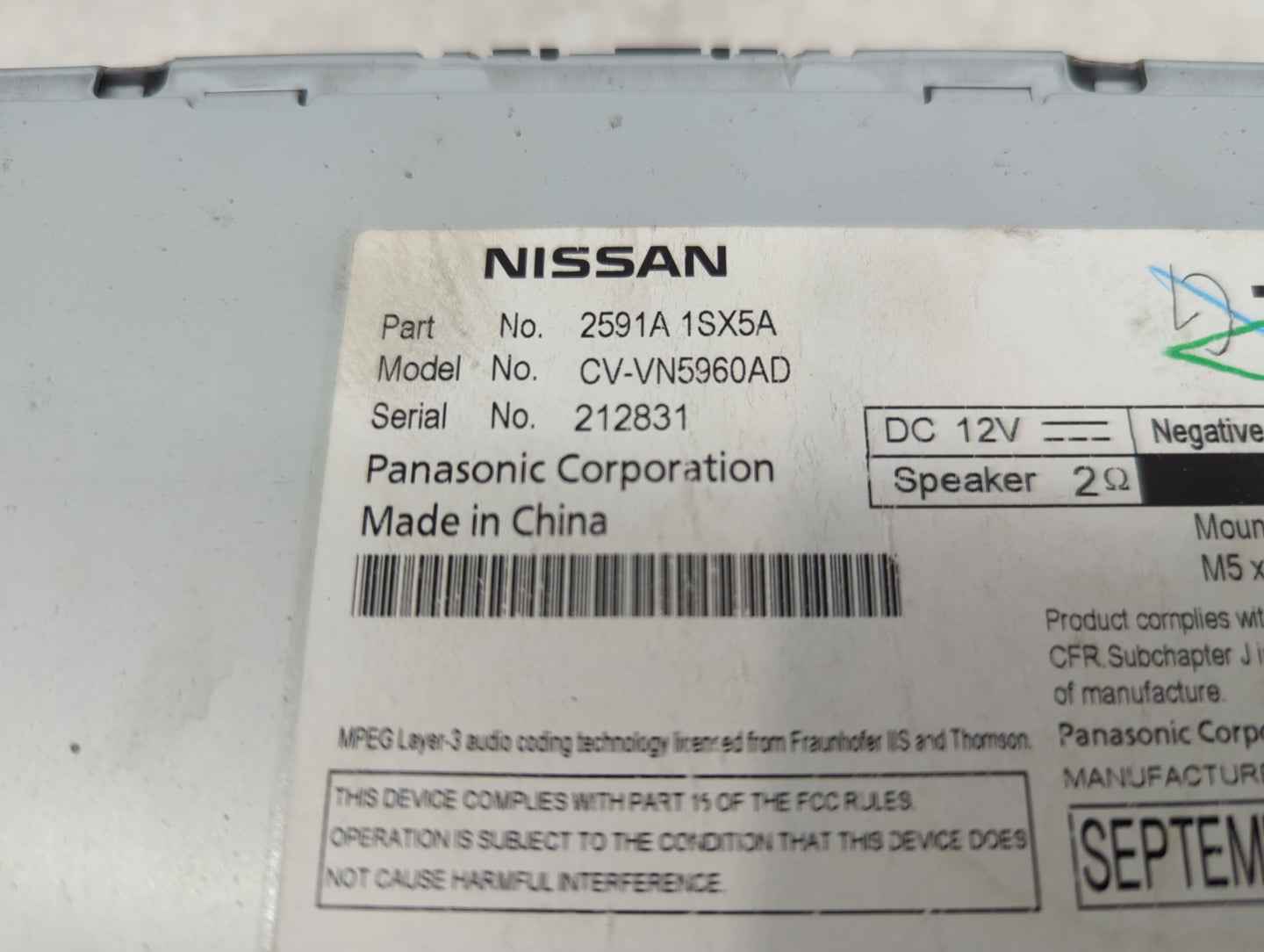 2011-2012 Nissan Murano Radio AM FM Cd Player Receiver Replacement P/N:2591A 1SX5A Fits Fits 2010 2011 2012 OEM Used Auto Pa
