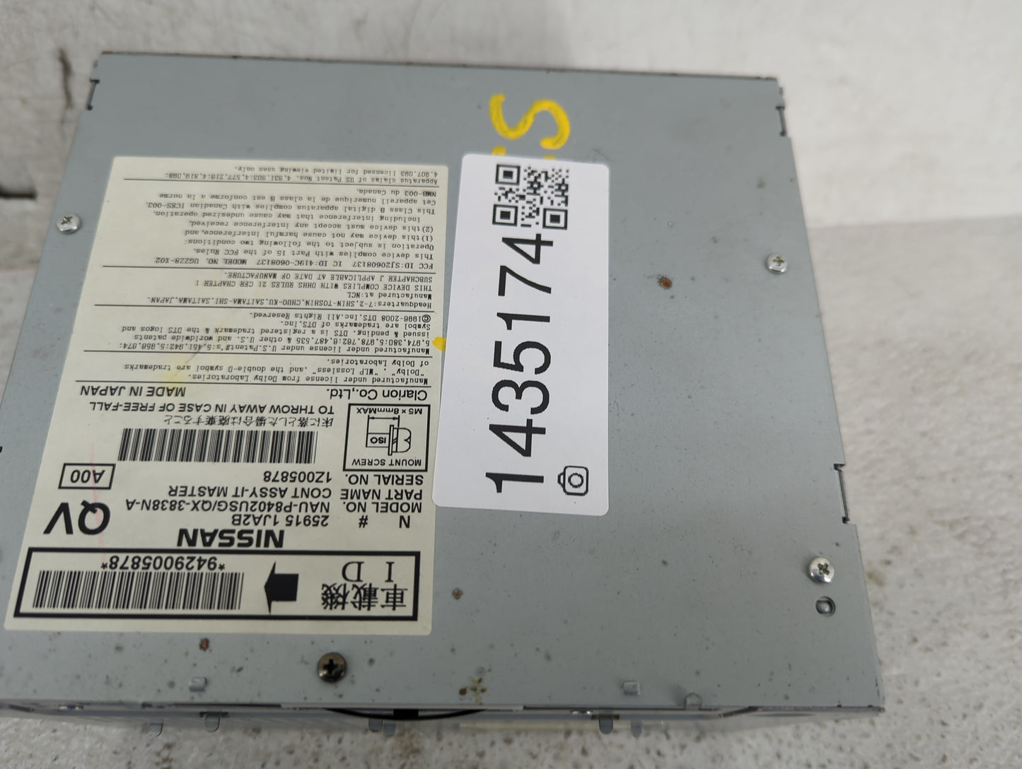 2012-2013 Nissan Murano Radio AM FM Cd Player Receiver Replacement P/N:25915 1JA2B NAU-P8402USG/QX-3838N-A Fits OEM Used Aut