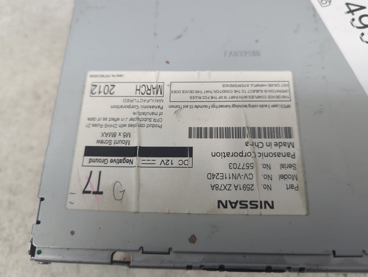 2011-2012 Nissan Murano Radio AM FM Cd Player Receiver Replacement P/N:25915 1ZX78A CV-VN11E24D Fits OEM Used Auto Parts - O