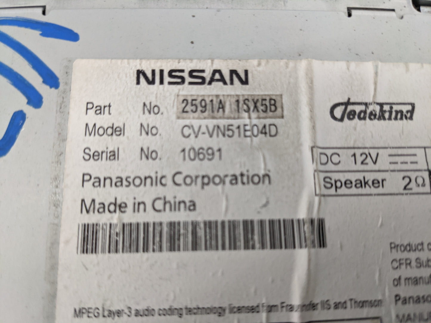 2011-2014 Nissan Murano Radio AM FM Cd Player Receiver Replacement P/N:2591A1SX5B CV-VN51E04D Fits Fits 2011 2012 2013 2014 