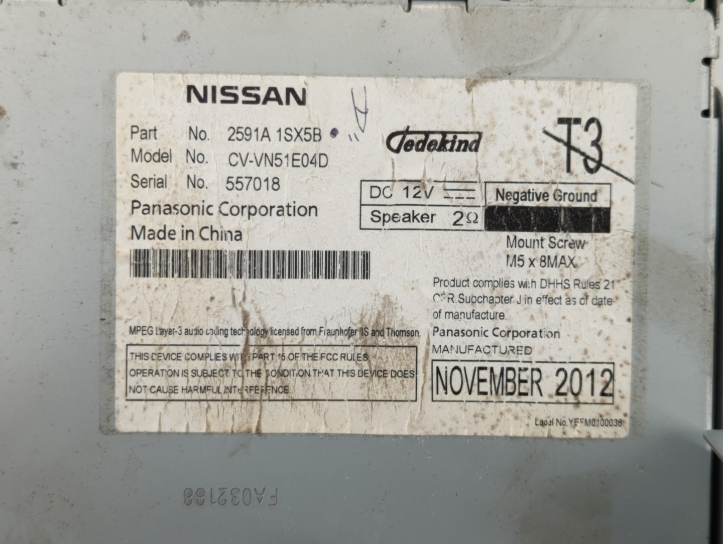 2012-2014 Nissan Murano Am Fm Cd Player Radio Receiver - Oemusedautoparts1.com