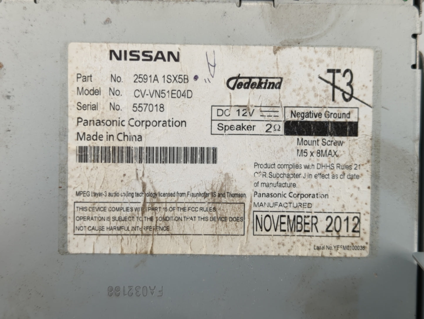 2012-2014 Nissan Murano Am Fm Cd Player Radio Receiver - Oemusedautoparts1.com