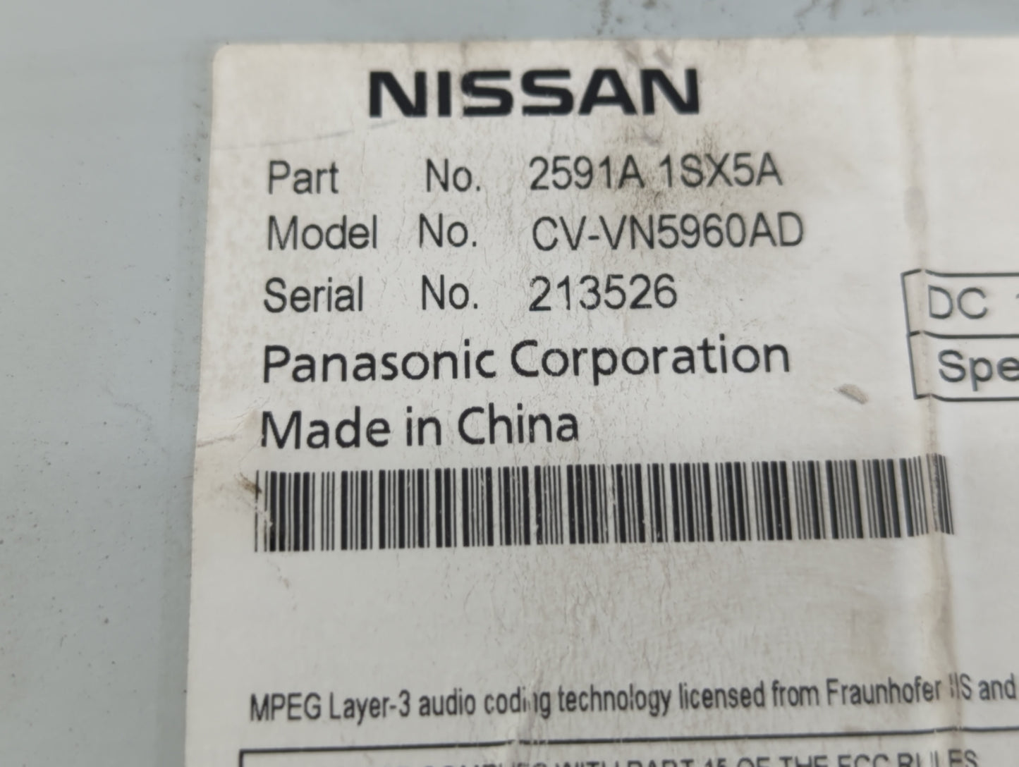 2011-2012 Nissan Murano Radio AM FM Cd Player Receiver Replacement P/N:2591A 1SX5A Fits Fits 2011 2012 OEM Used Auto Parts -