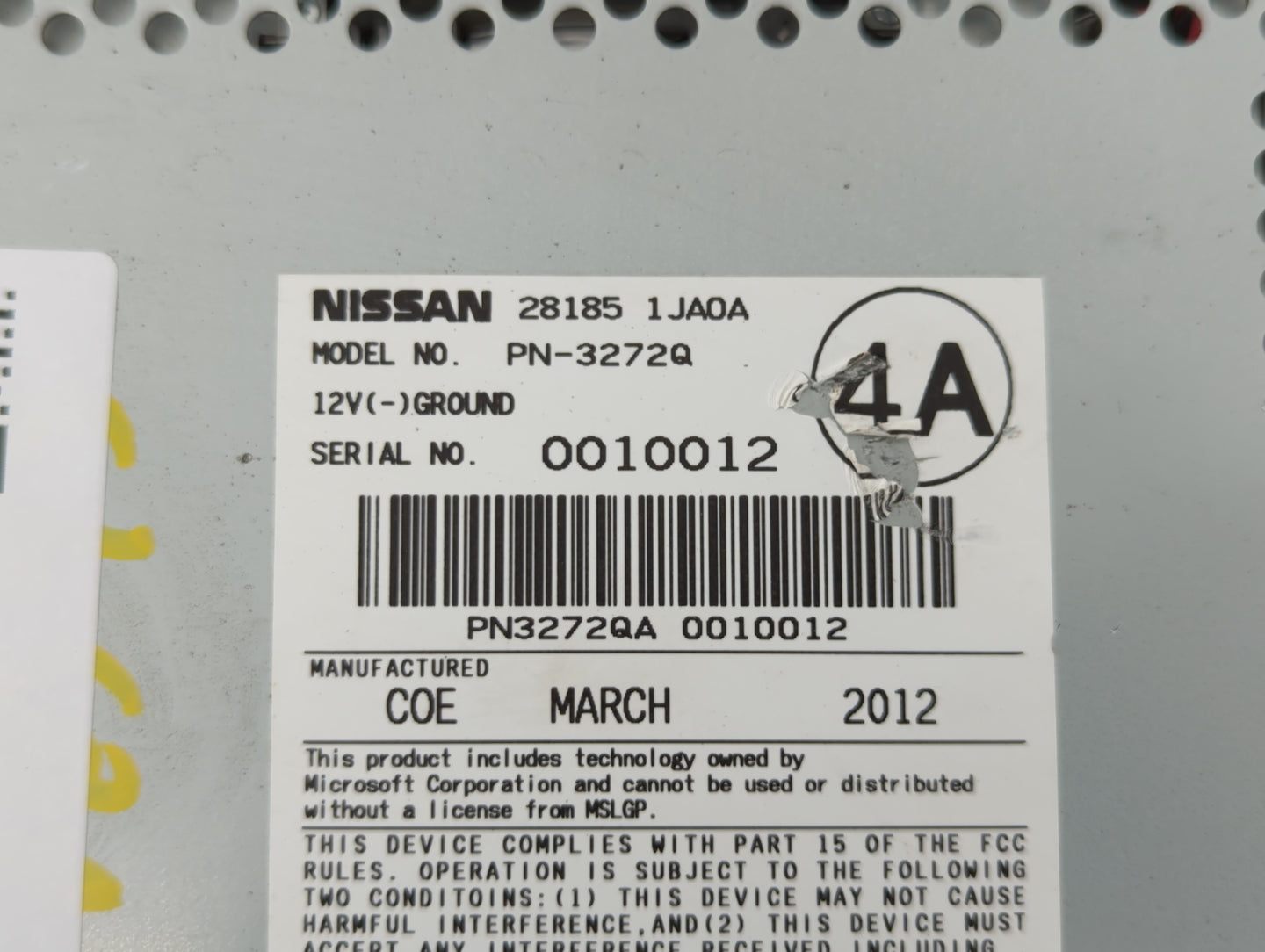 2012 Nissan Quest Radio AM FM Cd Player Receiver Replacement P/N:28185 1JA0A 28185 1JA1A Fits OEM Used Auto Parts - Oemuseda