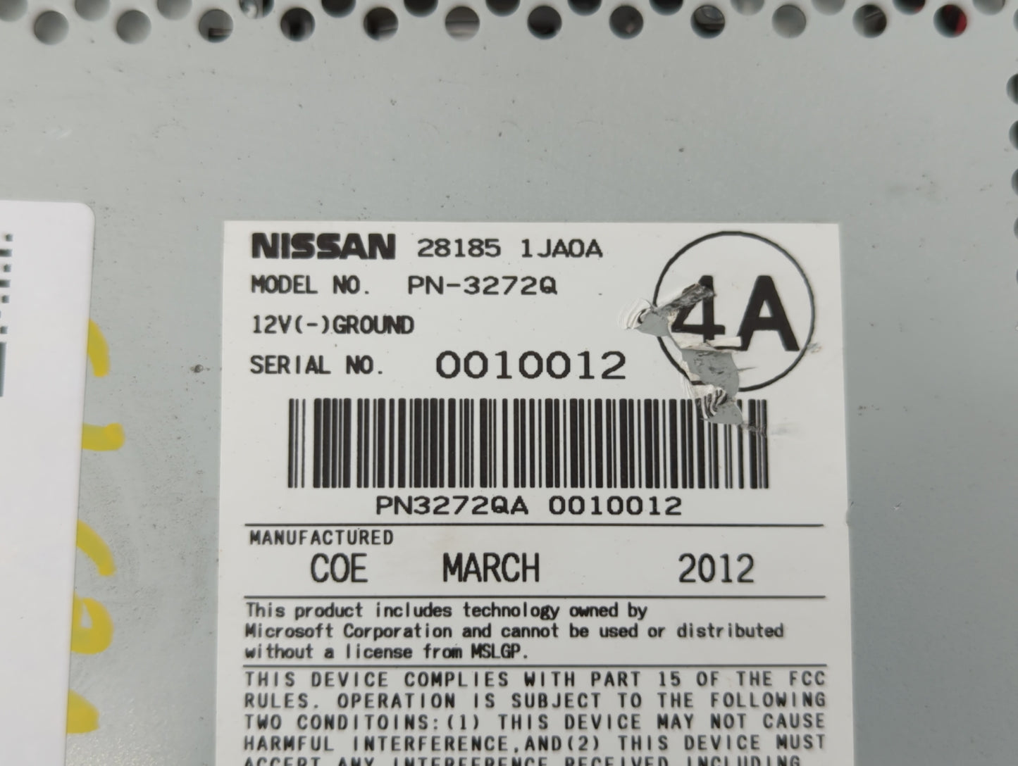 2012 Nissan Quest Radio AM FM Cd Player Receiver Replacement P/N:28185 1JA0A 28185 1JA1A Fits OEM Used Auto Parts - Oemuseda