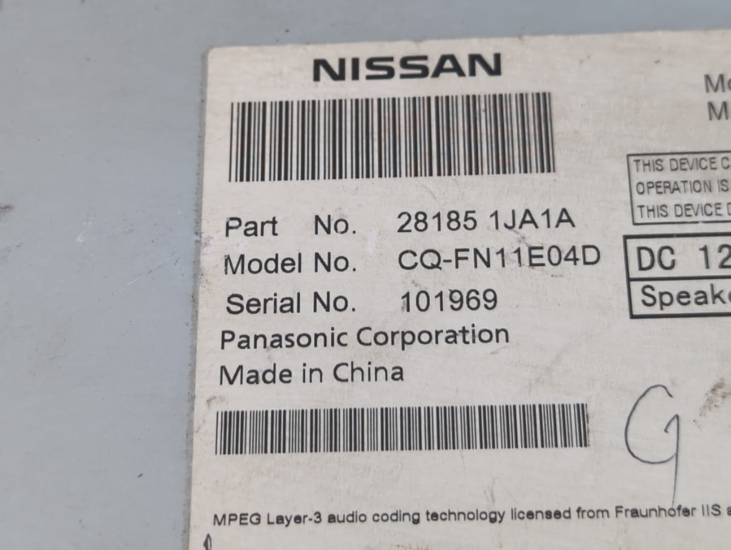 2012-2012 Nissan Quest Am Fm Cd Player Radio Receiver - Oemusedautoparts1.com