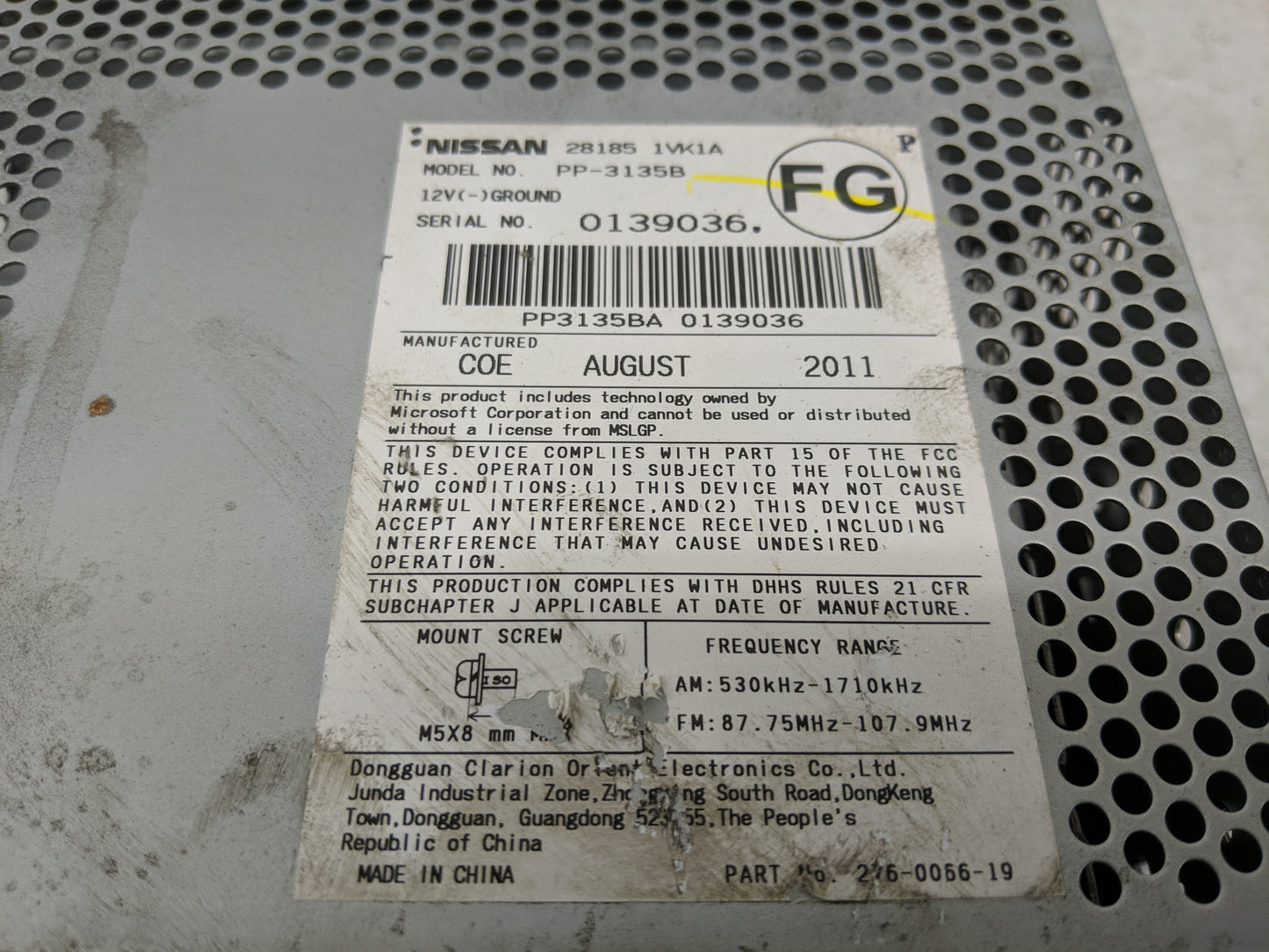 2012 Nissan Rogue Radio AM FM Cd Player Receiver Replacement P/N:0139069 Fits OEM Used Auto Parts - Oemusedautoparts1.com