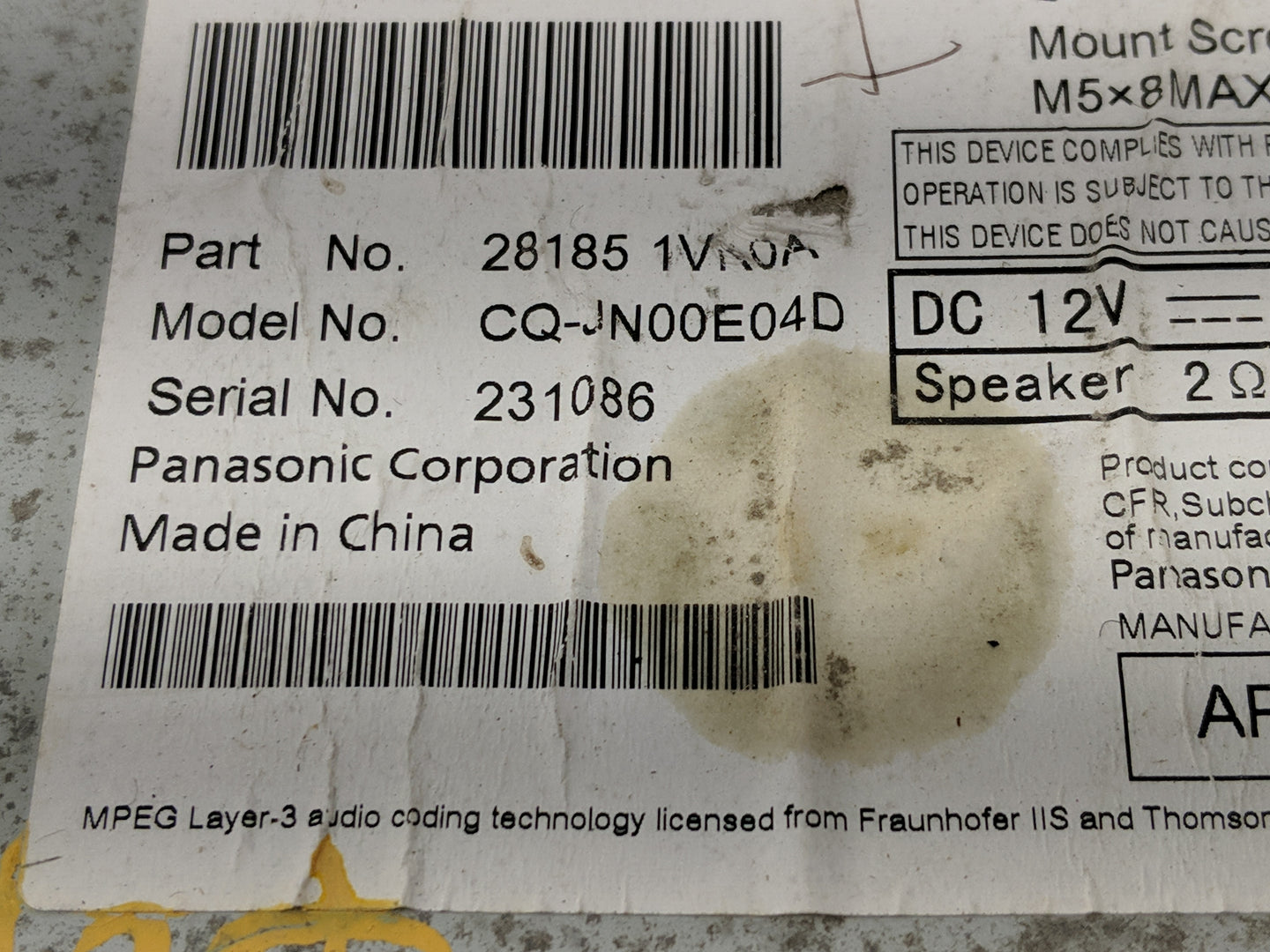 2011-2012 Nissan Rogue Radio AM FM Cd Player Receiver Replacement P/N:28185 1VK0A Fits Fits 2011 2012 OEM Used Auto Parts - 