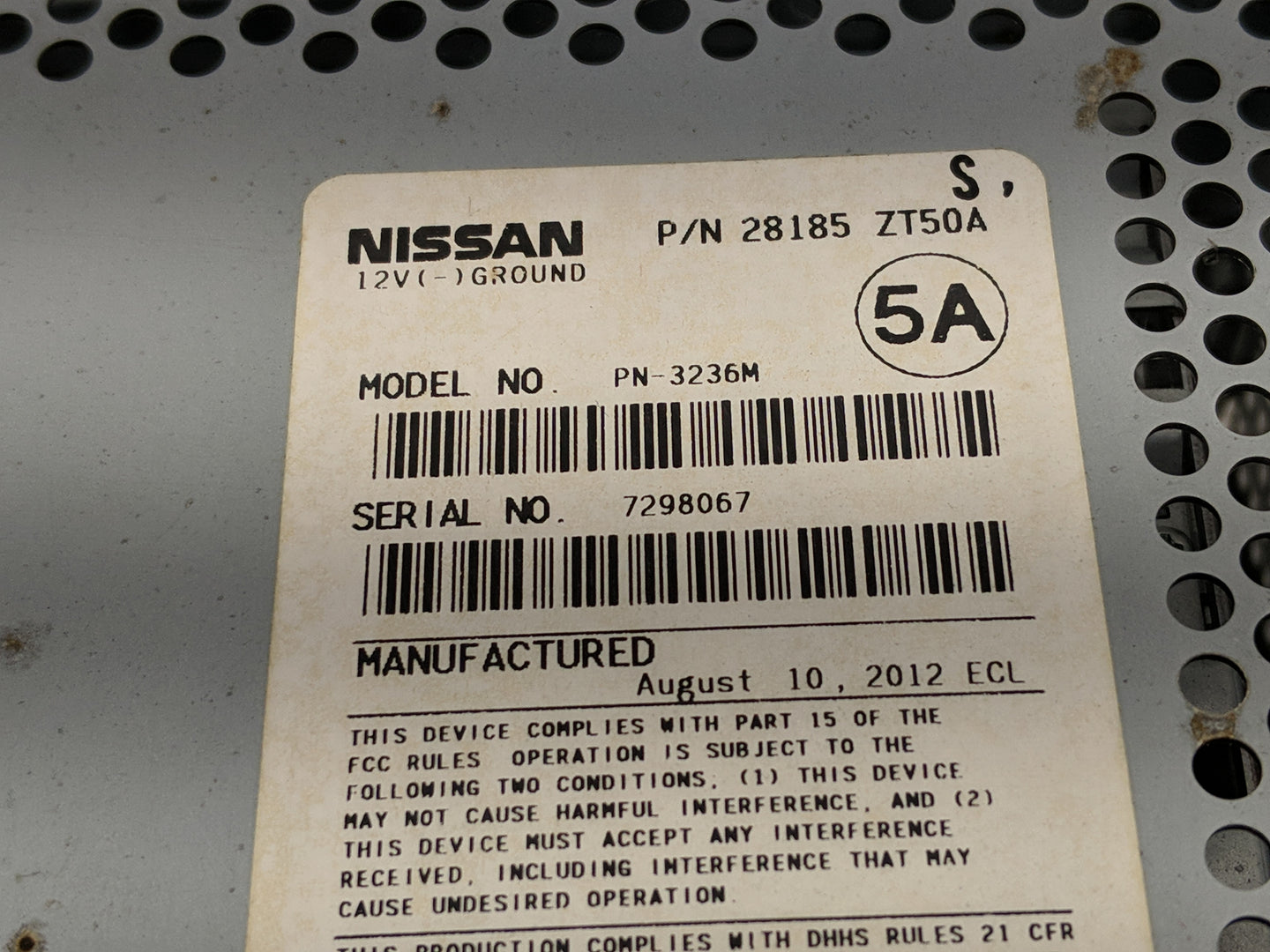 2010-2012 Nissan Sentra Radio AM FM Cd Player Receiver Replacement P/N:28185 ZT50A Fits Fits 2010 2011 2012 OEM Used Auto Pa