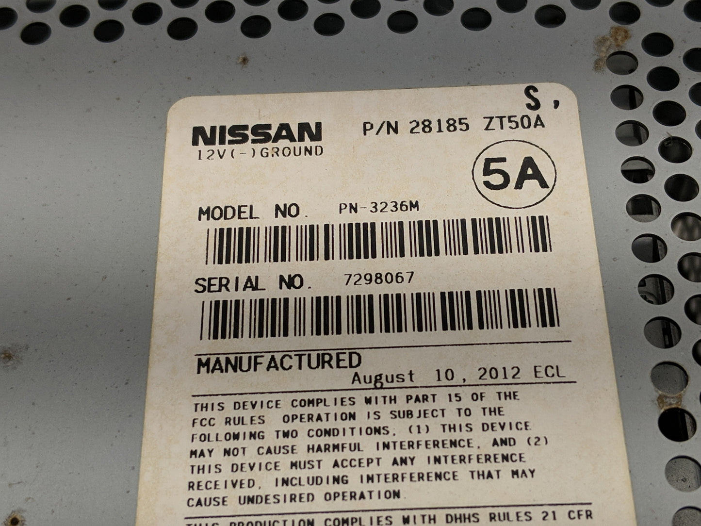 2010-2012 Nissan Sentra Radio AM FM Cd Player Receiver Replacement P/N:28185 ZT50A Fits Fits 2010 2011 2012 OEM Used Auto Pa
