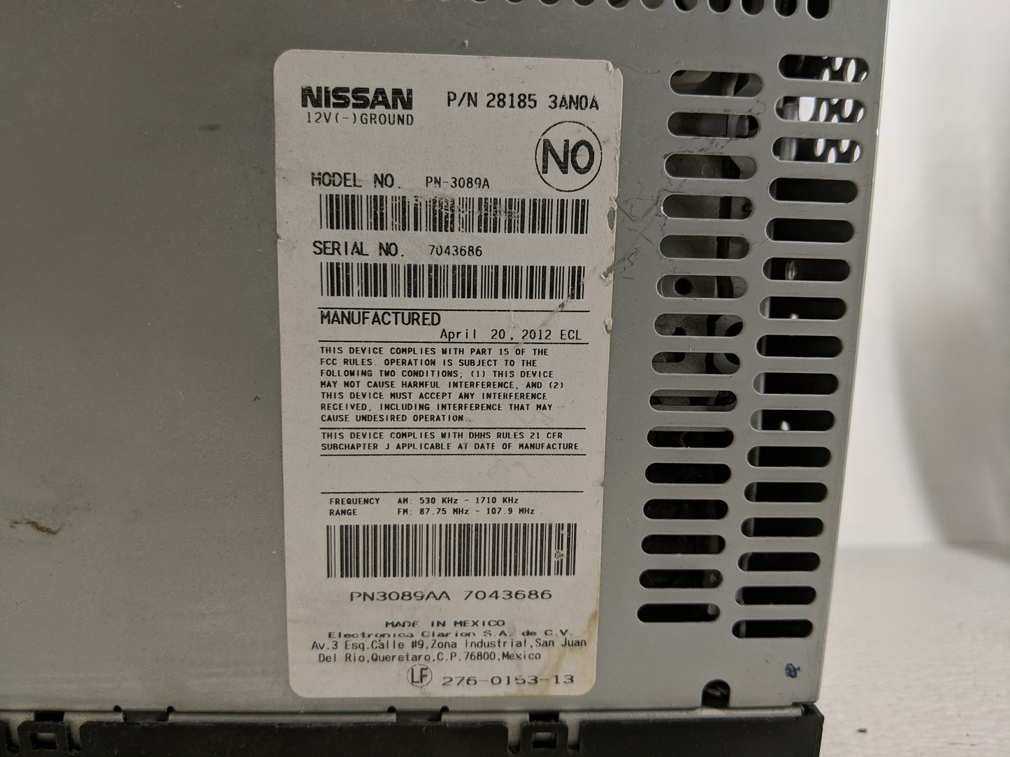 2010-2012 Nissan Versa Radio AM FM Cd Player Receiver Replacement P/N:28185 3AN0A Fits Fits 2010 2011 2012 2014 2015 2016 OE
