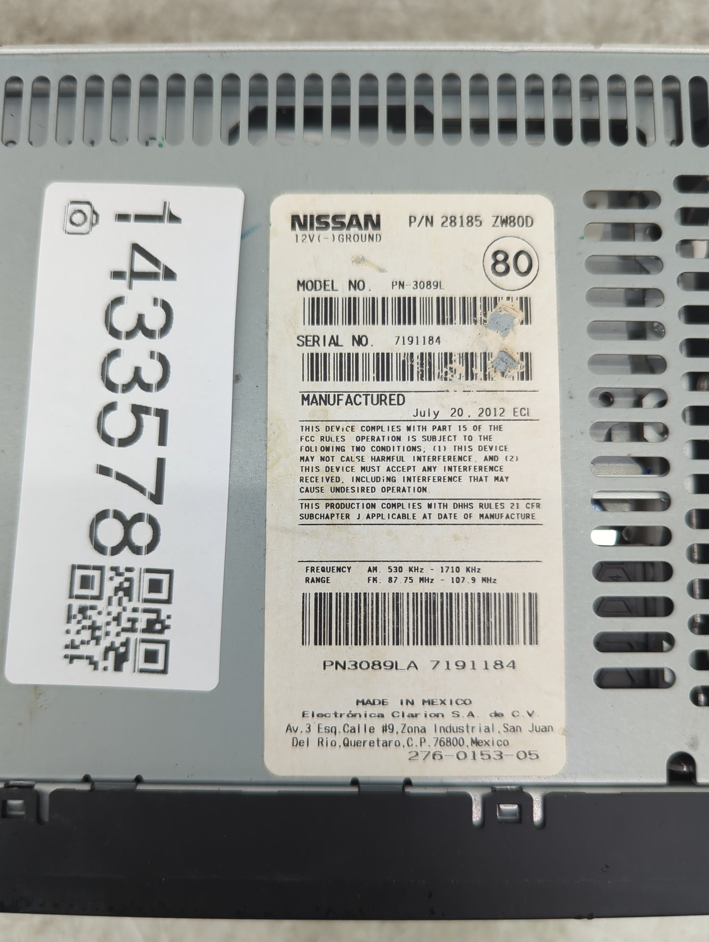 2010-2012 Nissan Versa Radio AM FM Cd Player Receiver Replacement Fits Fits 2010 2011 2012 2014 2015 2016 OEM Used Auto Part