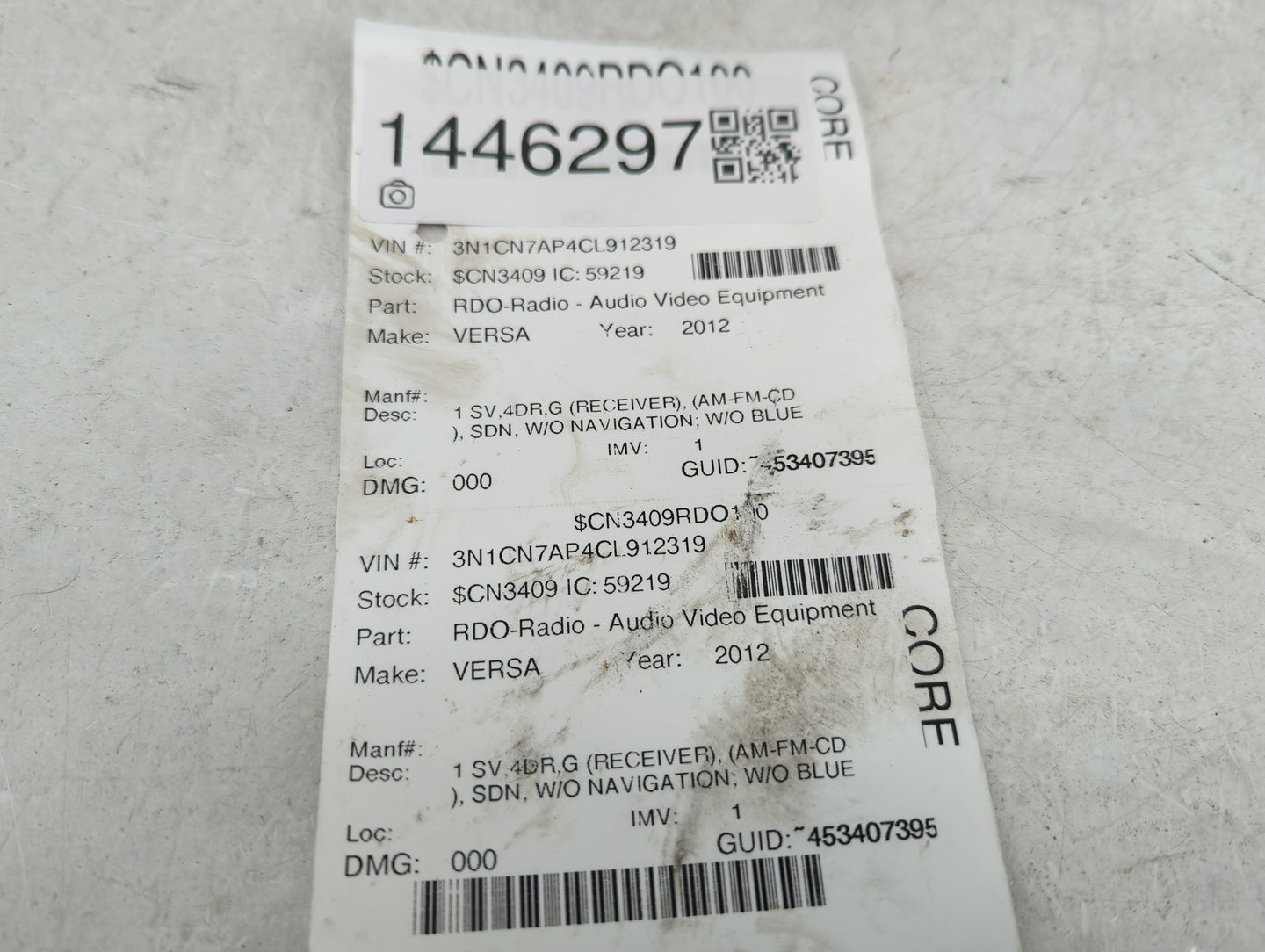 2012-2014 Nissan Versa Radio AM FM Cd Player Receiver Replacement P/N:281851HK0A CY19G Fits Fits 2012 2013 2014 OEM Used Aut