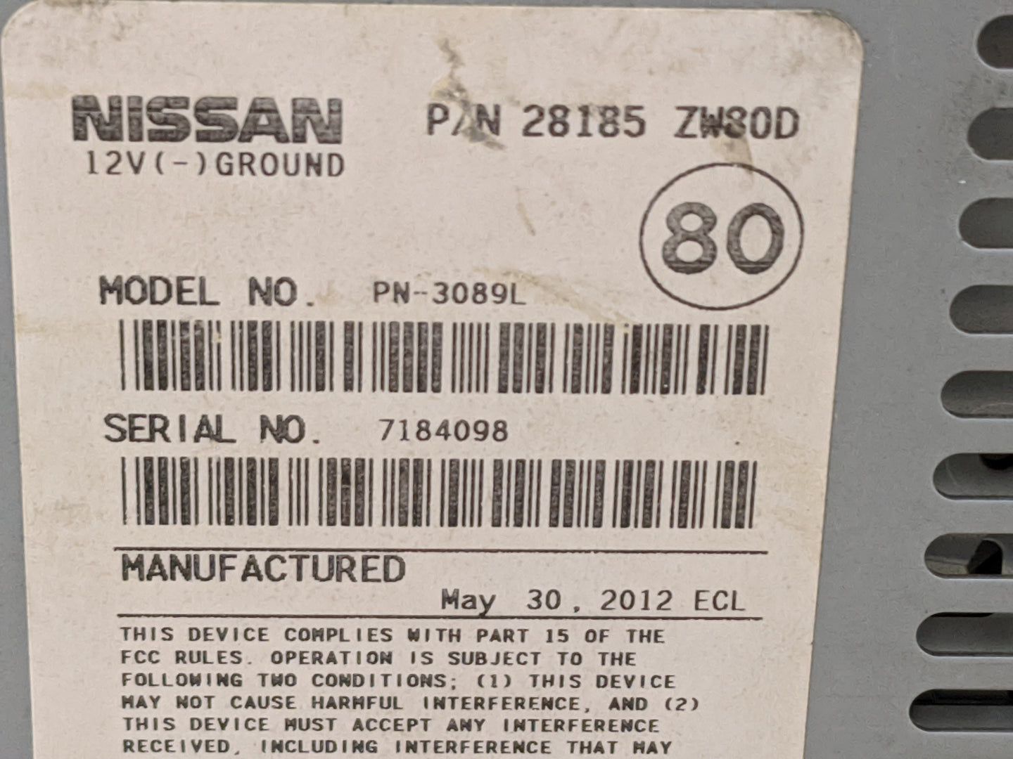 2010-2012 Nissan Versa Radio AM FM Cd Player Receiver Replacement P/N:28185ZW80D PN-3089L Fits Fits 2010 2011 2012 2014 2015