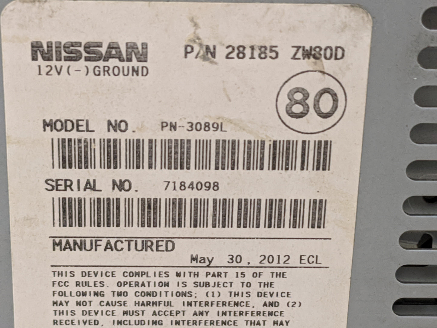 2010-2012 Nissan Versa Radio AM FM Cd Player Receiver Replacement P/N:28185ZW80D PN-3089L Fits Fits 2010 2011 2012 2014 2015