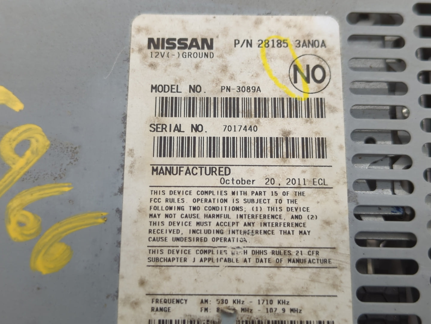 2012-2014 Nissan Versa Radio AM FM Cd Player Receiver Replacement P/N:28185 3AN0A Fits Fits 2012 2013 2014 OEM Used Auto Par