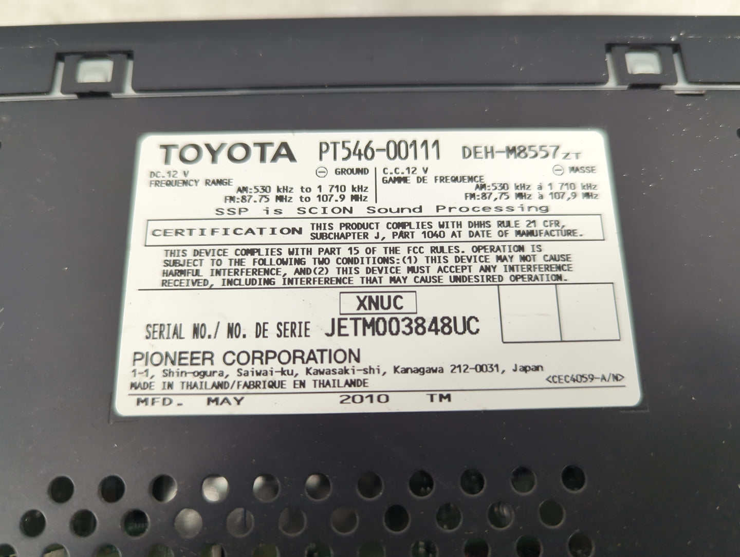 2011-2014 Scion Tc Radio AM FM Cd Player Receiver Replacement P/N:PT546-00111 Fits Fits 2011 2012 2013 2014 OEM Used Auto Pa