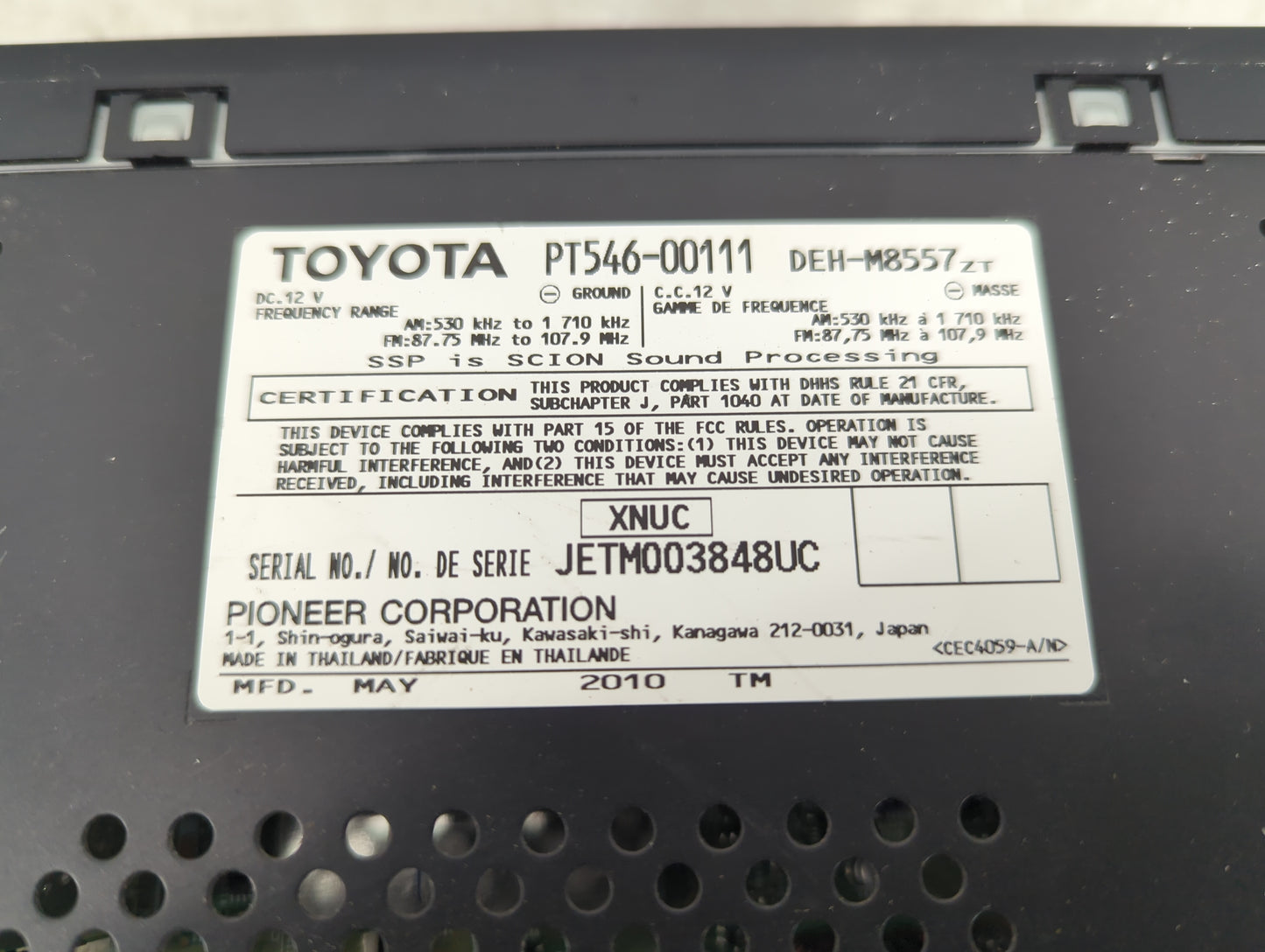 2011-2014 Scion Tc Radio AM FM Cd Player Receiver Replacement P/N:PT546-00111 Fits Fits 2011 2012 2013 2014 OEM Used Auto Pa