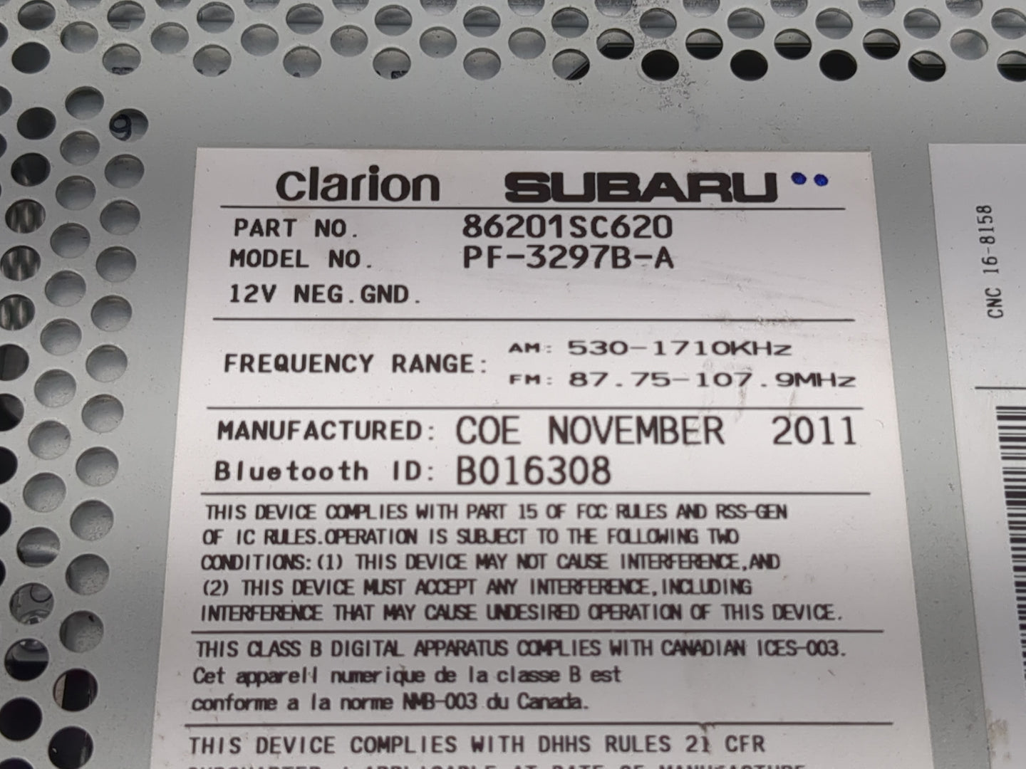 2012 Subaru Forester Radio AM FM Cd Player Receiver Replacement P/N:86201SC620 Fits OEM Used Auto Parts - Oemusedautoparts1.