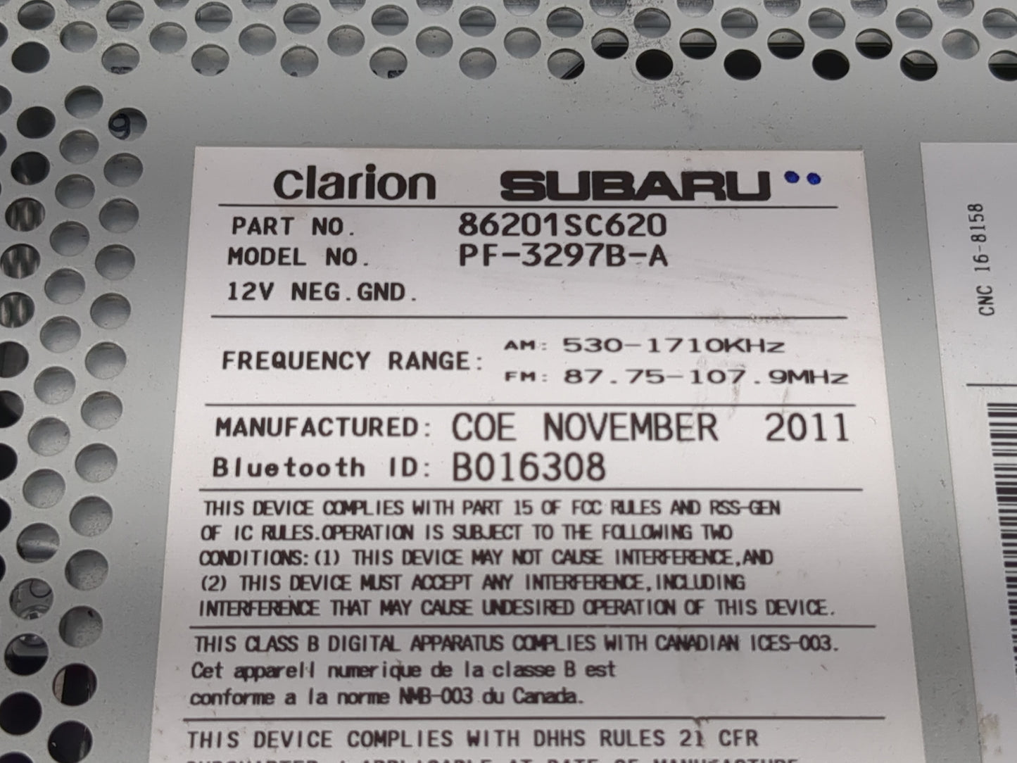 2012 Subaru Forester Radio AM FM Cd Player Receiver Replacement P/N:86201SC620 Fits OEM Used Auto Parts - Oemusedautoparts1.