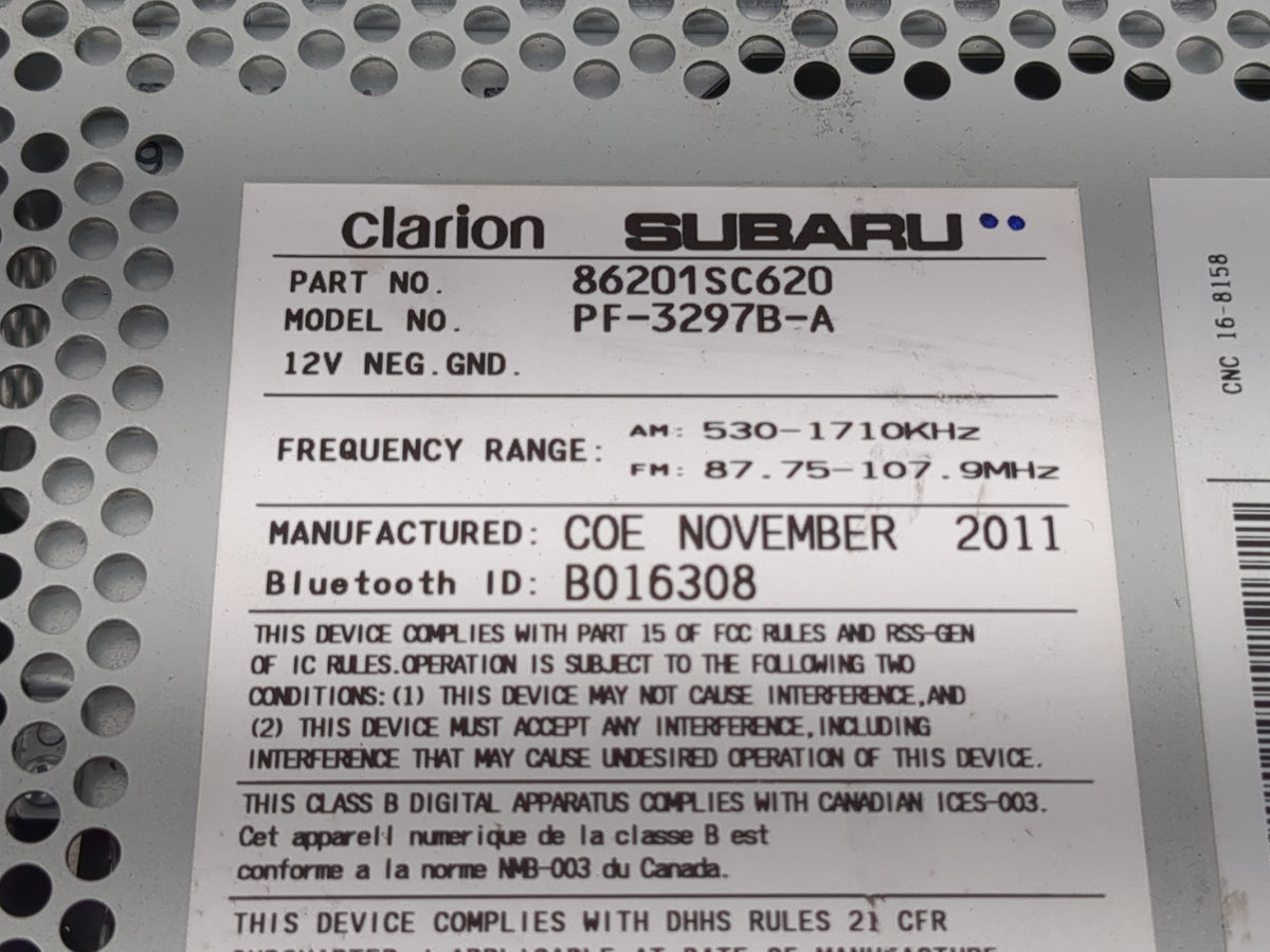 2012 Subaru Forester Radio AM FM Cd Player Receiver Replacement P/N:86201SC620 OEM Used Auto Parts - Oemusedautoparts1.com