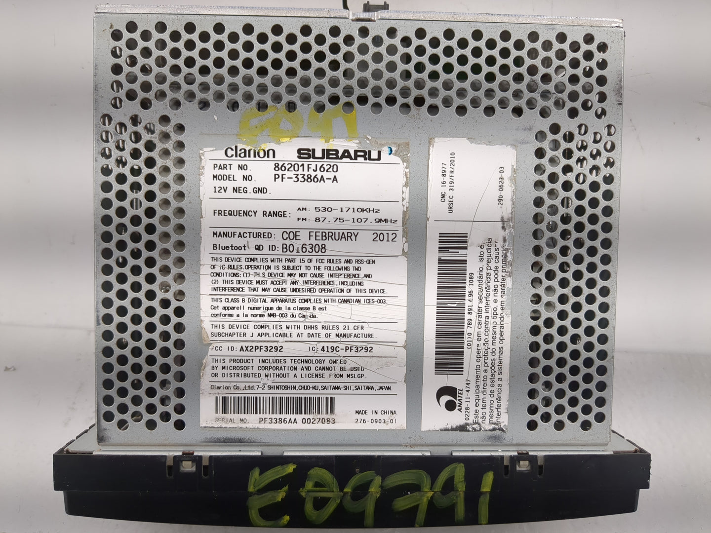 2012-2014 Subaru Impreza Radio AM FM Cd Player Receiver Replacement P/N:86201FJ620 Fits Fits 2012 2013 2014 OEM Used Auto Pa