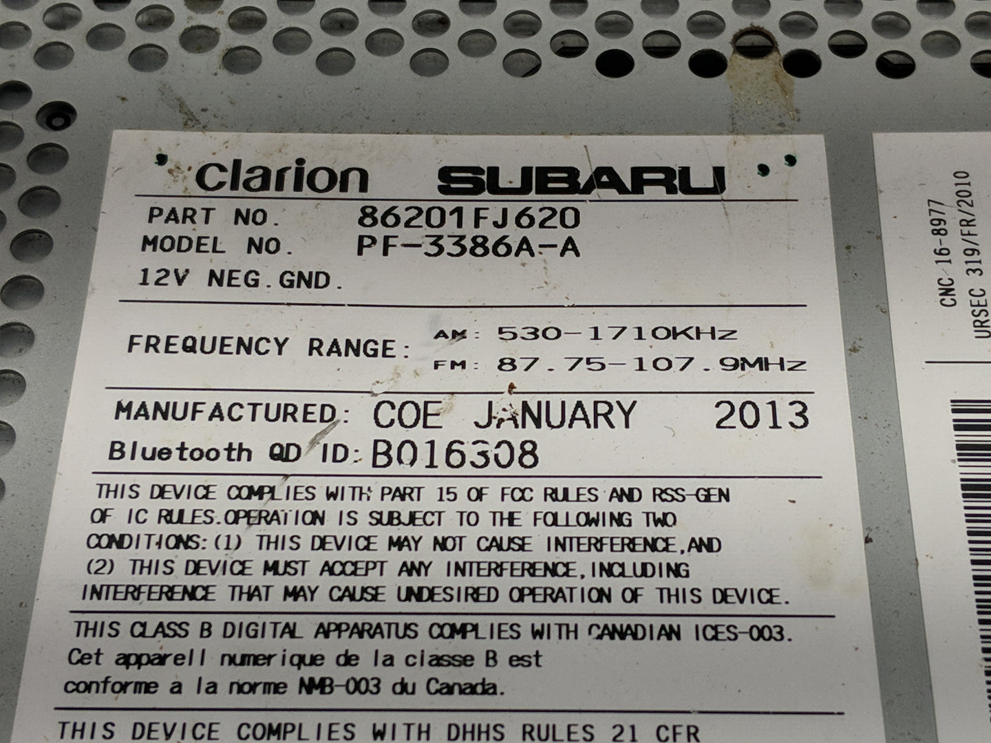 2012-2014 Subaru Impreza Radio AM FM Cd Player Receiver Replacement P/N:86201FJ620 86201FJ600 Fits Fits 2012 2013 2014 OEM U