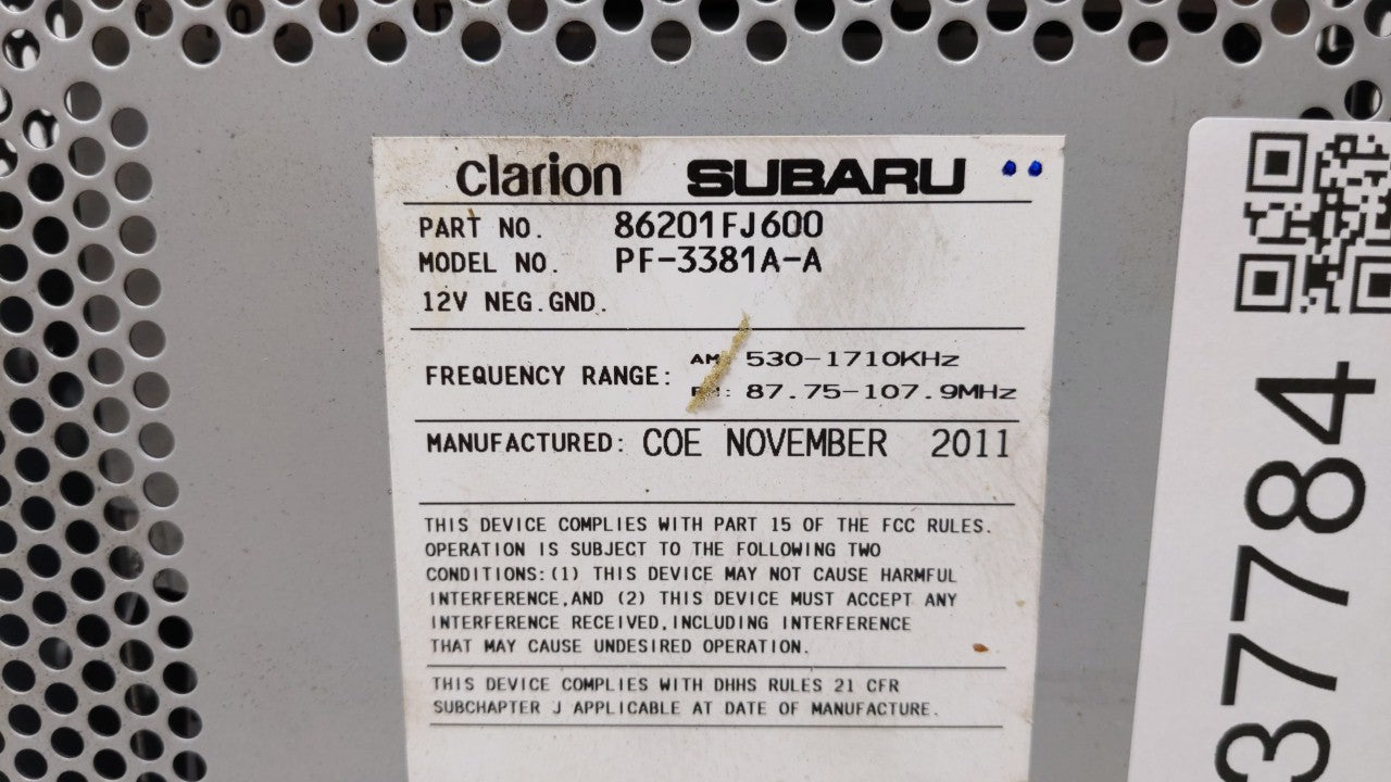 2012 Subaru Impreza Radio AM FM Cd Player Receiver Replacement P/N:86201FJ620 86201FJ600, 86201-FJ600 Fits OEM Used Auto Par