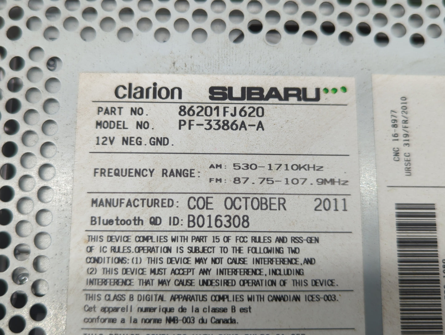 2012-2014 Subaru Impreza Am Fm Cd Player Radio Receiver - Oemusedautoparts1.com