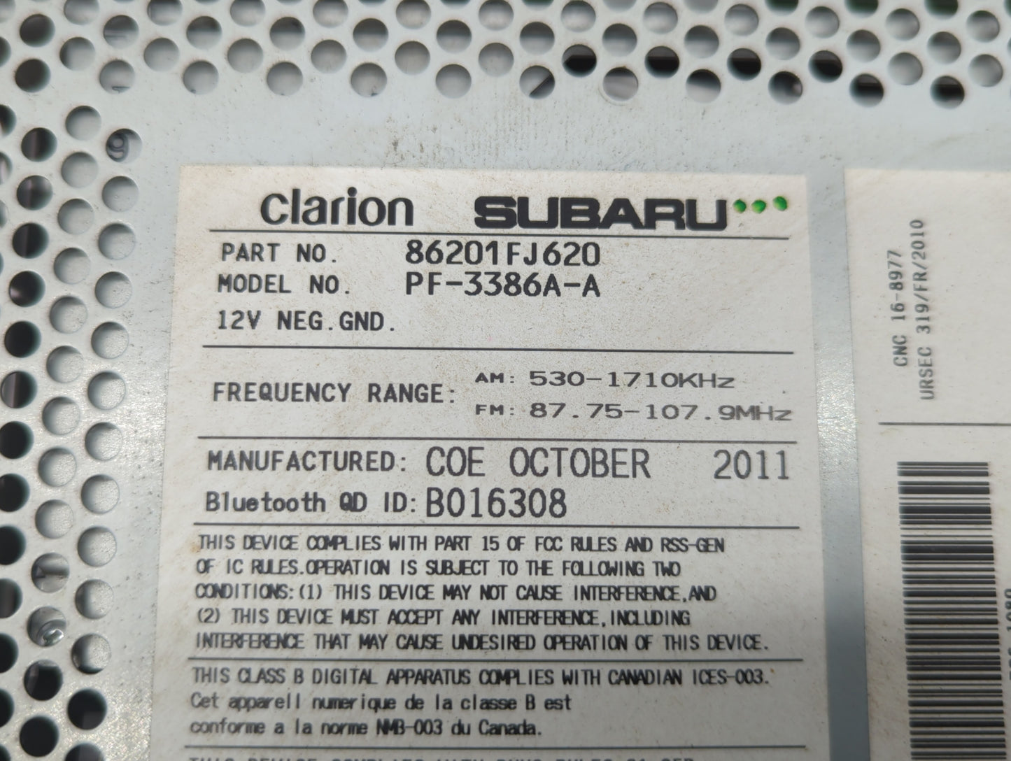 2012-2014 Subaru Impreza Am Fm Cd Player Radio Receiver - Oemusedautoparts1.com