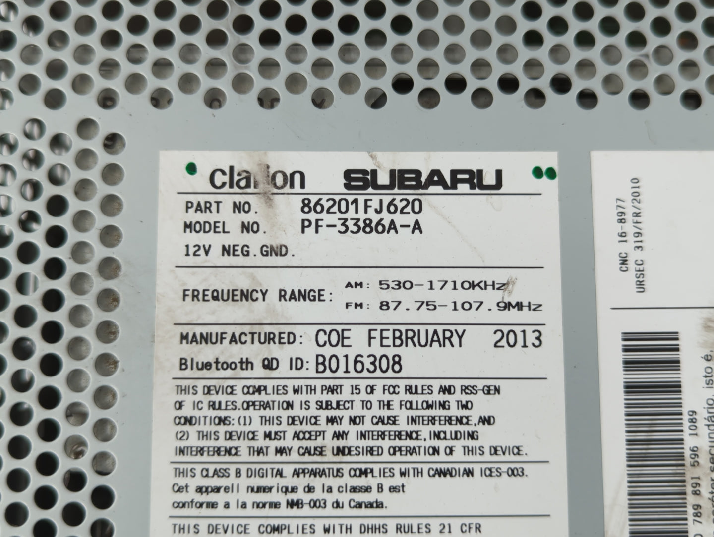 2012-2014 Subaru Impreza Am Fm Cd Player Radio Receiver - Oemusedautoparts1.com