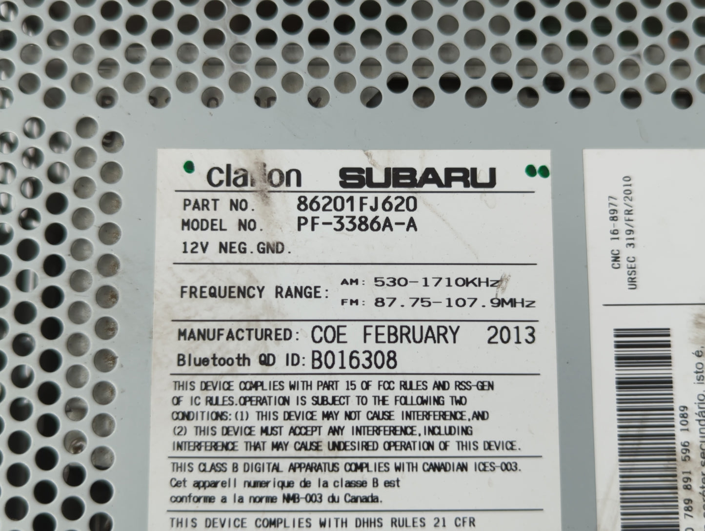 2012-2014 Subaru Impreza Am Fm Cd Player Radio Receiver - Oemusedautoparts1.com