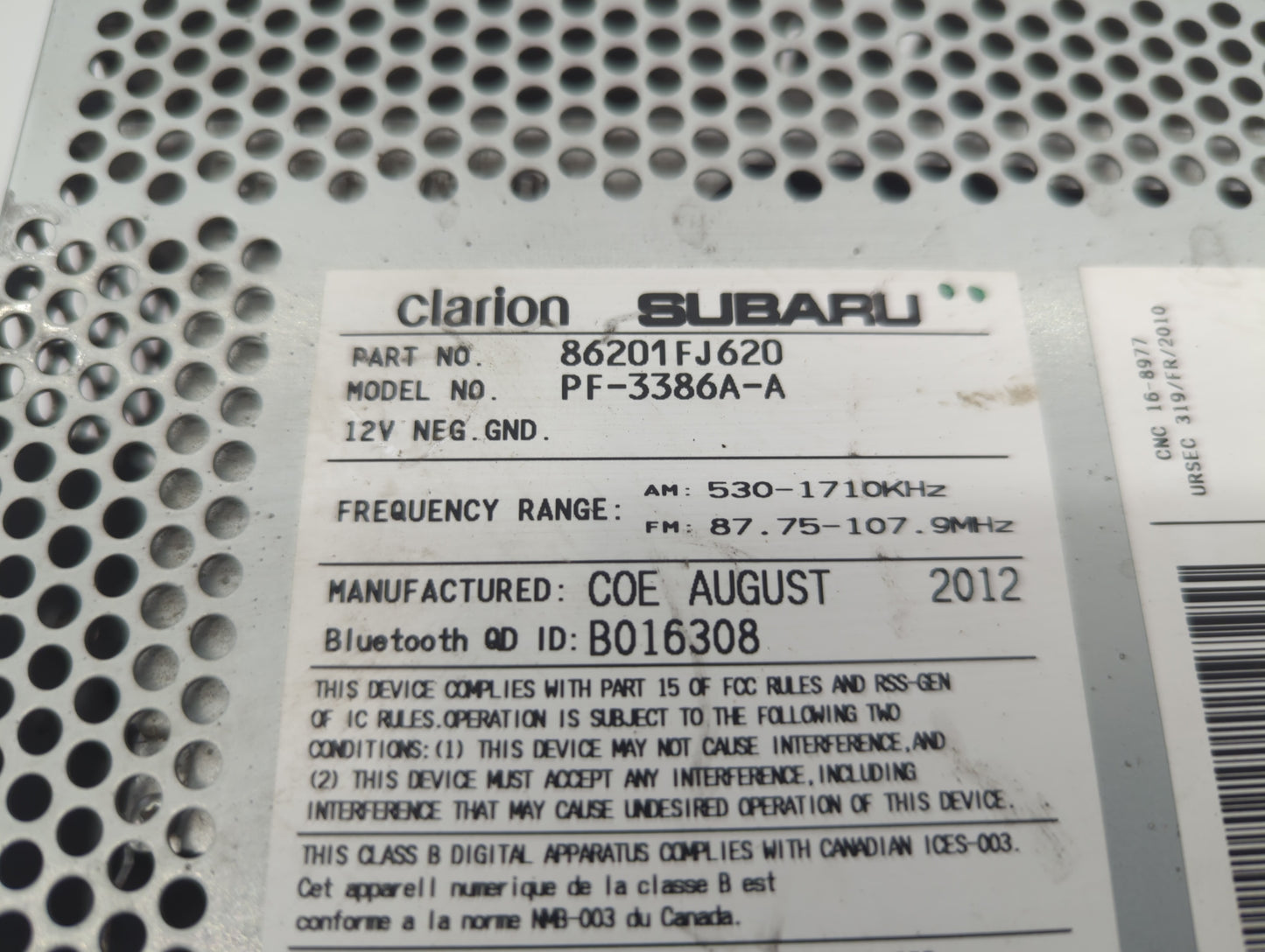 2012-2014 Subaru Impreza Am Fm Cd Player Radio Receiver - Oemusedautoparts1.com