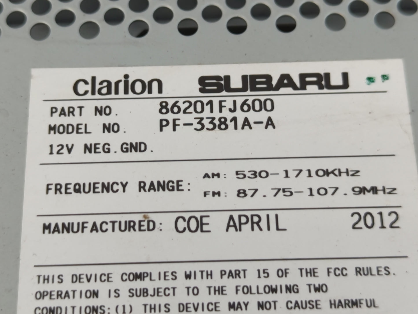 2012-2012 Subaru Impreza Undefined - Oemusedautoparts1.com