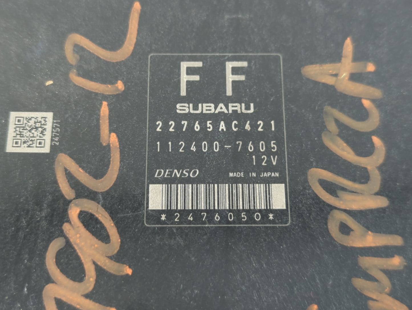 2012 Subaru Impreza PCM Engine Control Computer ECU ECM PCU OEM P/N:112400-7605 22765AC421 Fits OEM Used Auto Parts - Oemuse