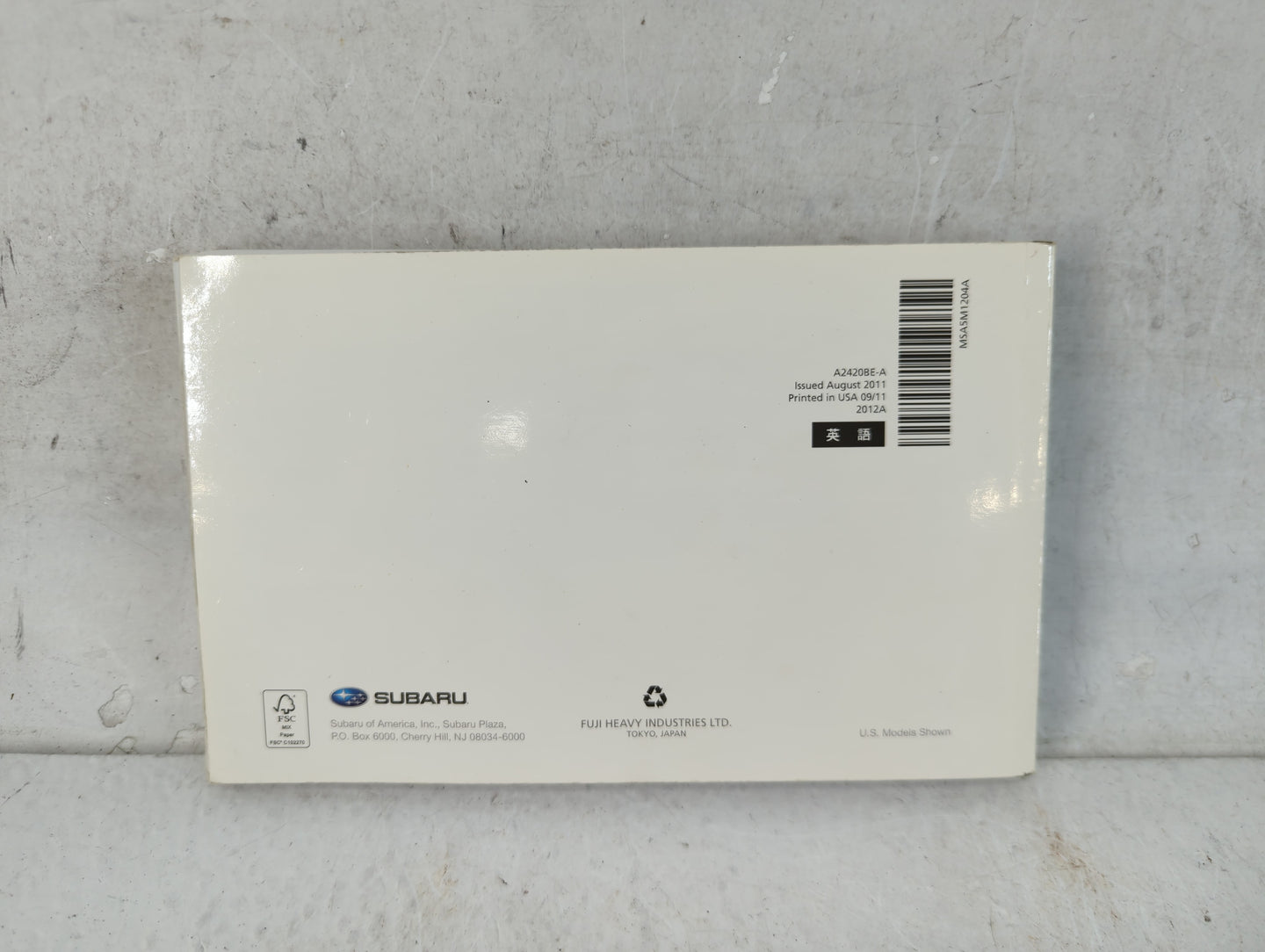 2012 Subaru Legacy Owners Manual Book Guide P/N:A2420BE-A OEM Used Auto Parts - Oemusedautoparts1.com