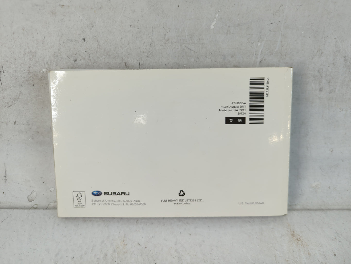 2012 Subaru Legacy Owners Manual Book Guide P/N:A2420BE-A OEM Used Auto Parts - Oemusedautoparts1.com
