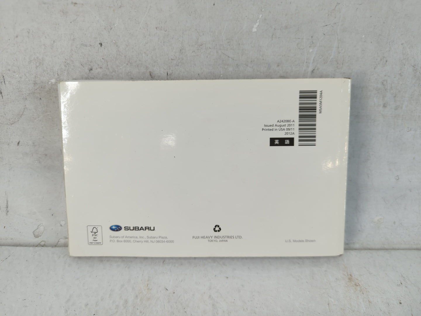 2012 Subaru Legacy Owners Manual Book Guide P/N:A2420BE-A OEM Used Auto Parts - Oemusedautoparts1.com