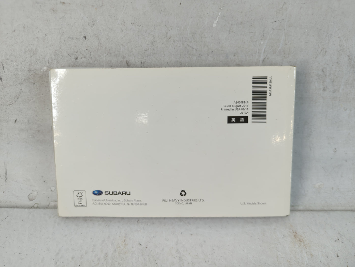 2012 Subaru Legacy Owners Manual Book Guide P/N:A2420BE-A OEM Used Auto Parts - Oemusedautoparts1.com