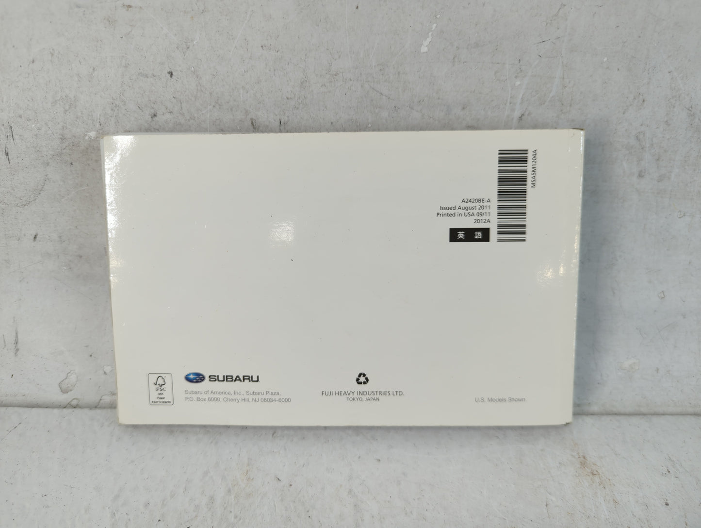 2012 Subaru Legacy Owners Manual Book Guide P/N:A2420BE-A OEM Used Auto Parts - Oemusedautoparts1.com